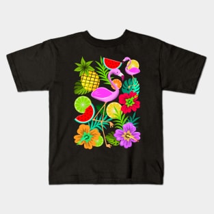 Flamingo, Pineapple, Watermelon Summer Fun Pattern Kids T-Shirt